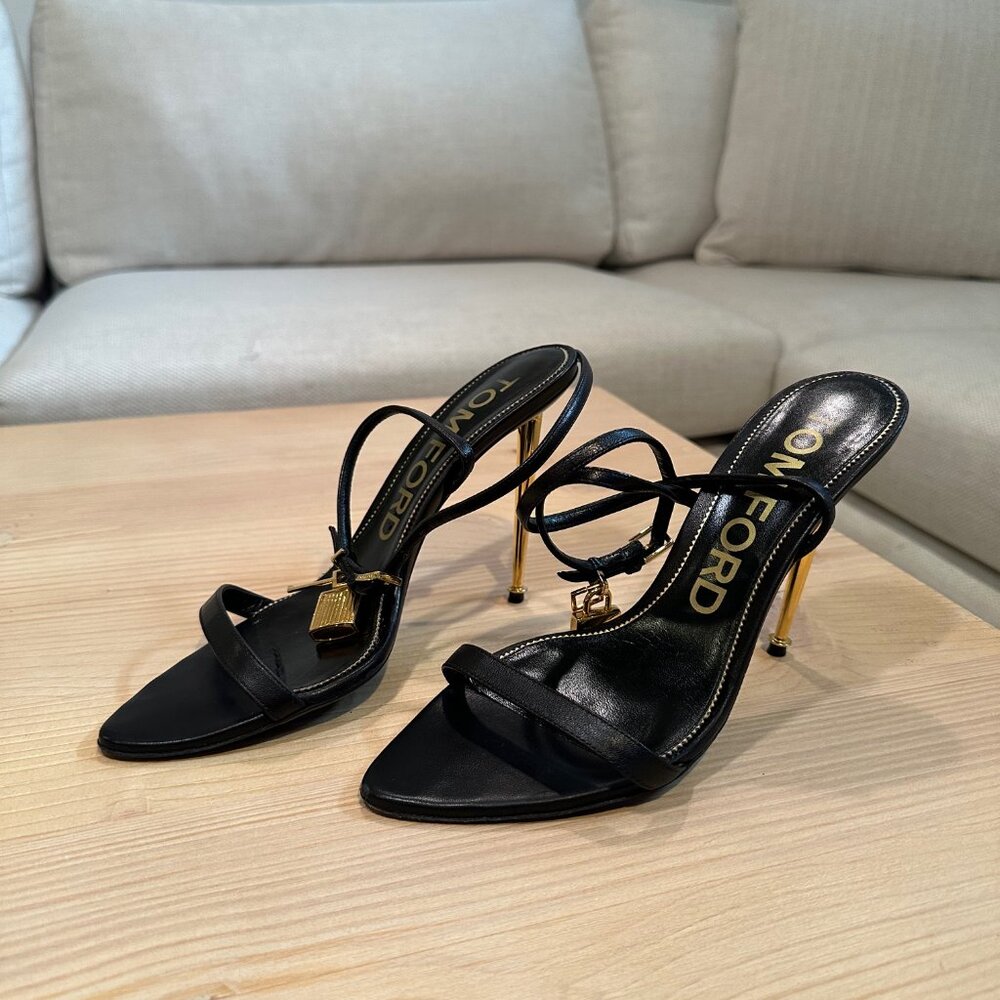 Tom Ford Lock Heel Sandals - Black (Women's Size EU 39)